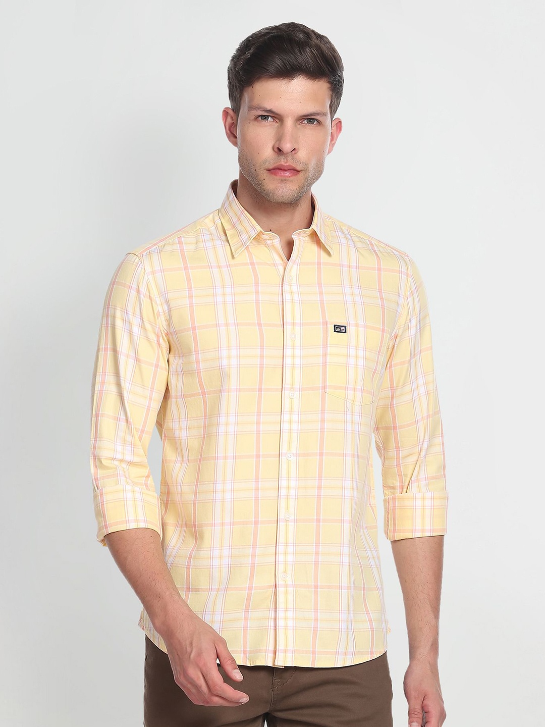 

Arrow Sport Manhattan Slim Fit Pure Cotton Checked Casual Shirt, Yellow