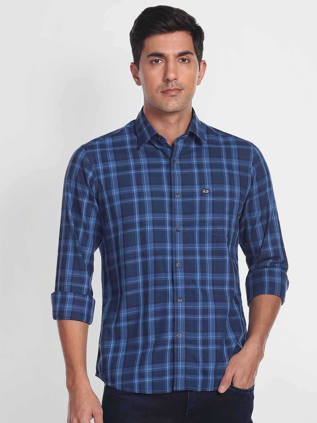 

Arrow Sport Men Pure Cotton Manhattan Slim Fit Tartan Checks Opaque Casual Shirt, Blue