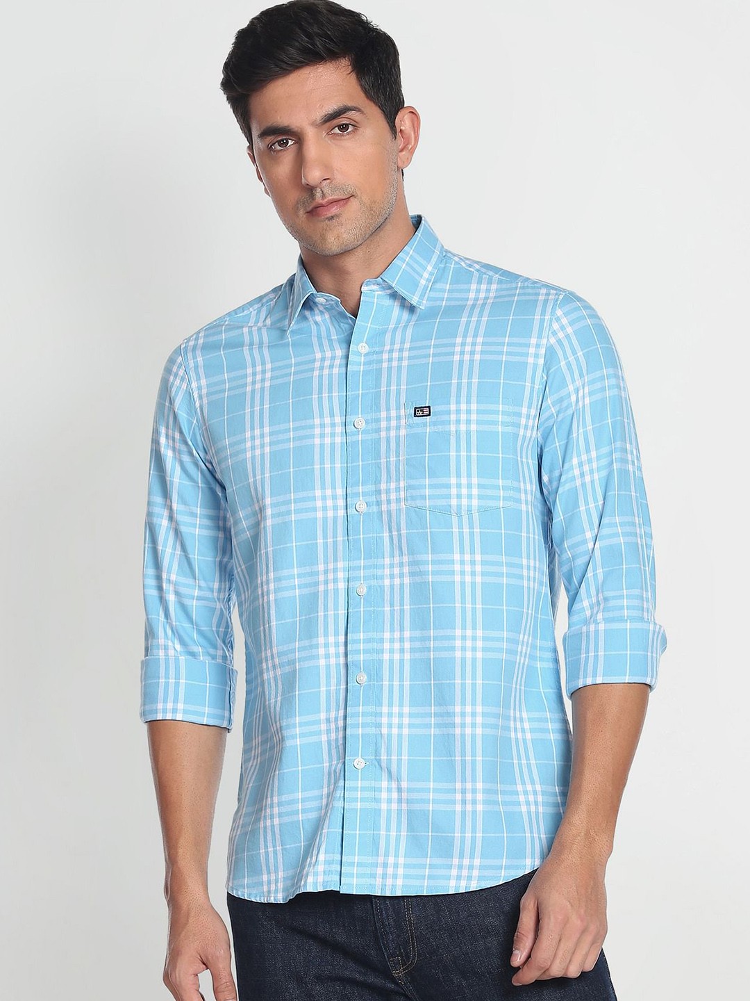 

Arrow Sport Manhattan Slim Fit Pure Cotton Checked Casual Shirt, Blue