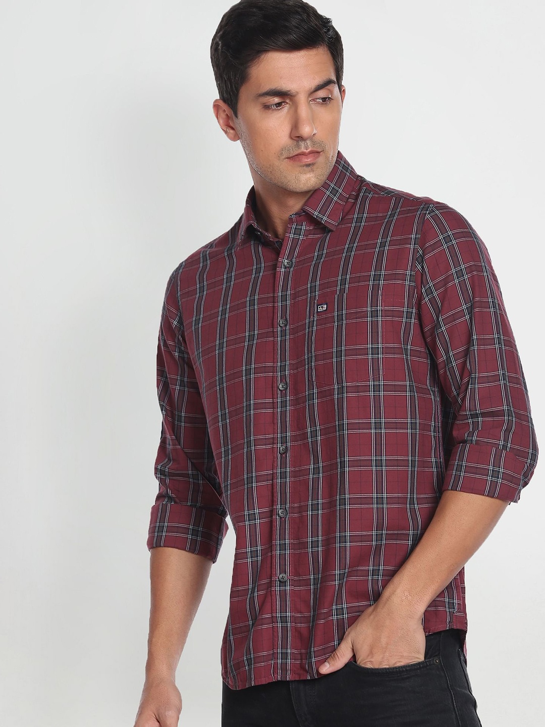 

Arrow Sport Manhattan Slim Fit Pure Cotton Checked Casual Shirt, Maroon