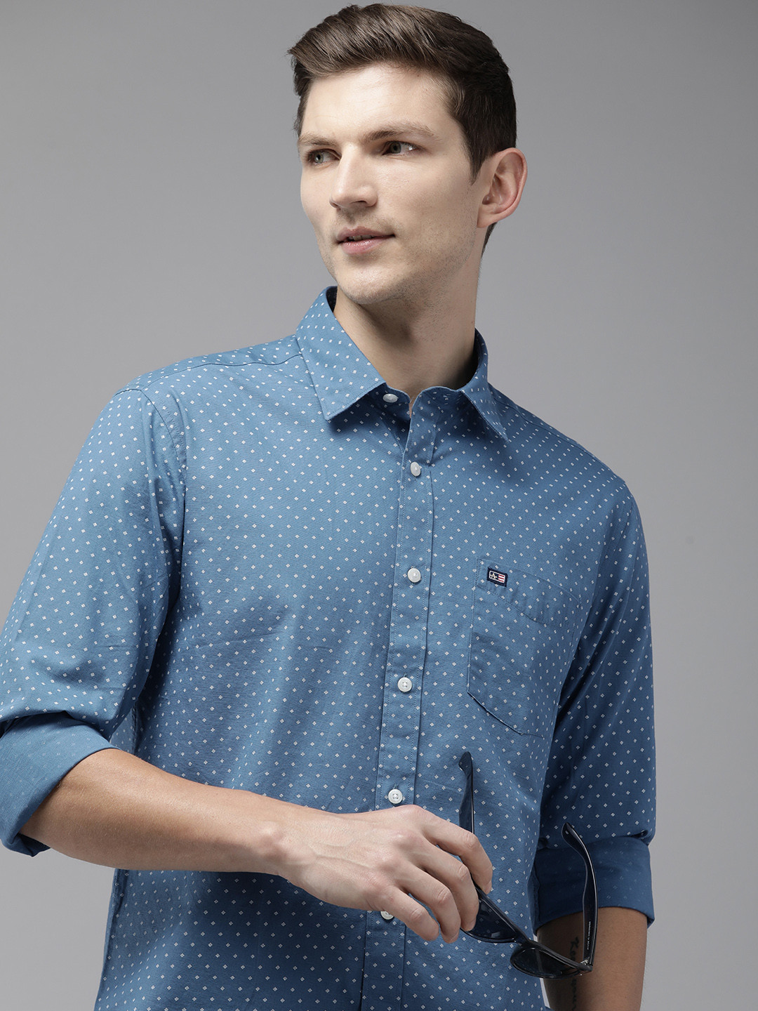 

Arrow Sport Pure Cotton Manhattan Slim Fit Geometric Printed Casual Shirt, Blue