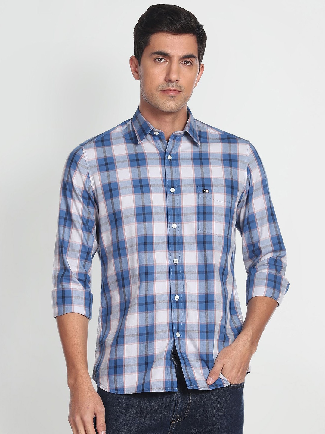 

Arrow Sport Manhattan Slim Fit Checked Pure Cotton Casual Shirt, Blue