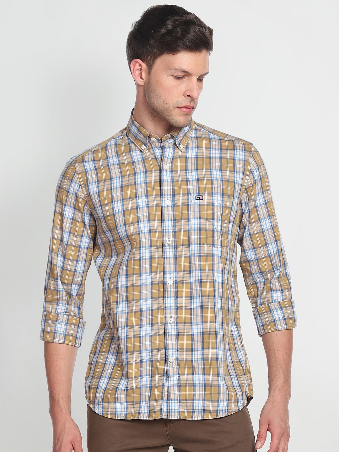 

Arrow Sport Manhattan Slim Fit Checked Pure Cotton Casual Shirt, Brown