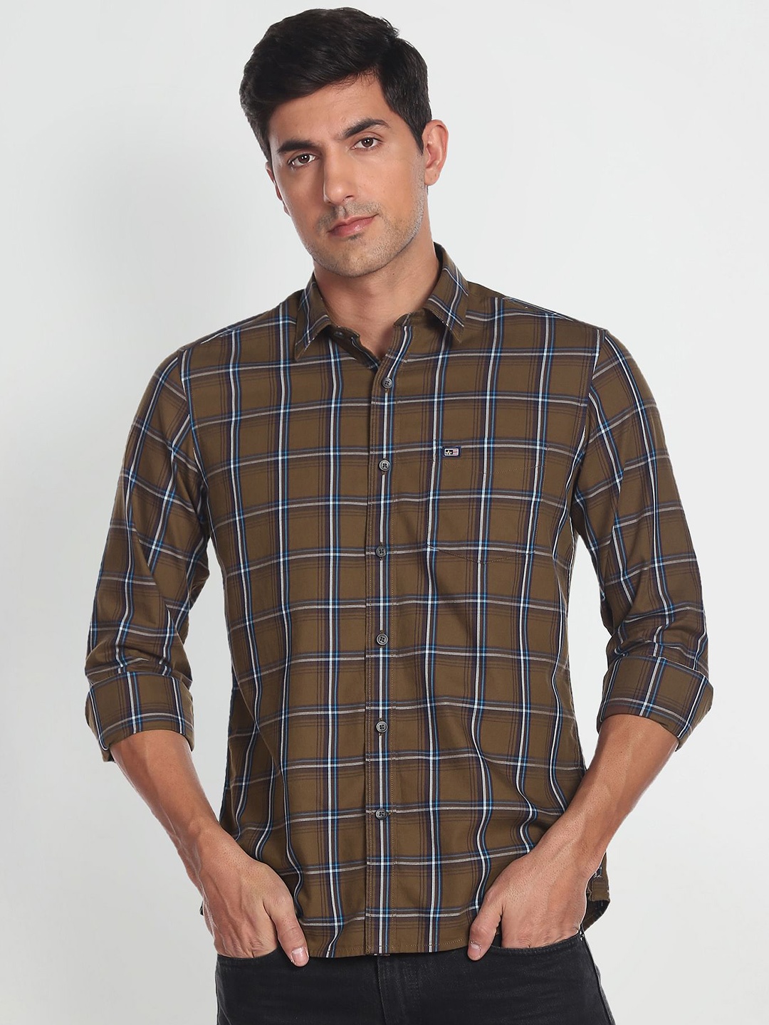 

Arrow Sport Manhattan Slim Fit Pure Cotton Checked Casual Shirt, Brown