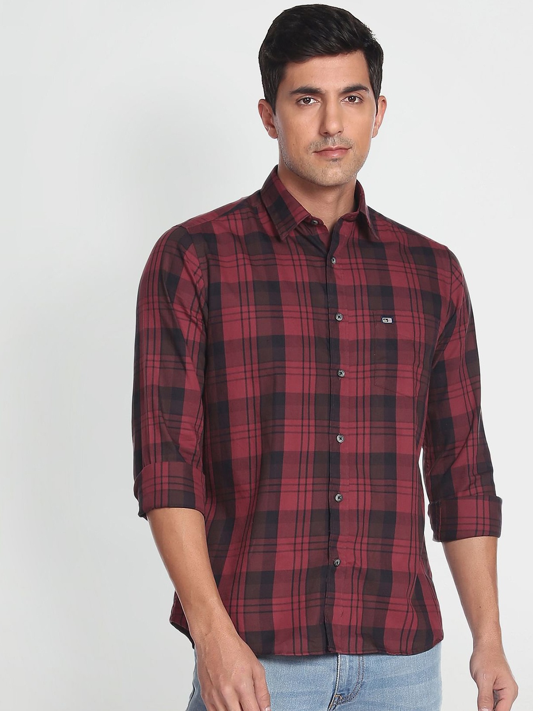 

Arrow Sport Men Pure Cotton Manhattan Slim Fit Checked Casual Shirt, Red