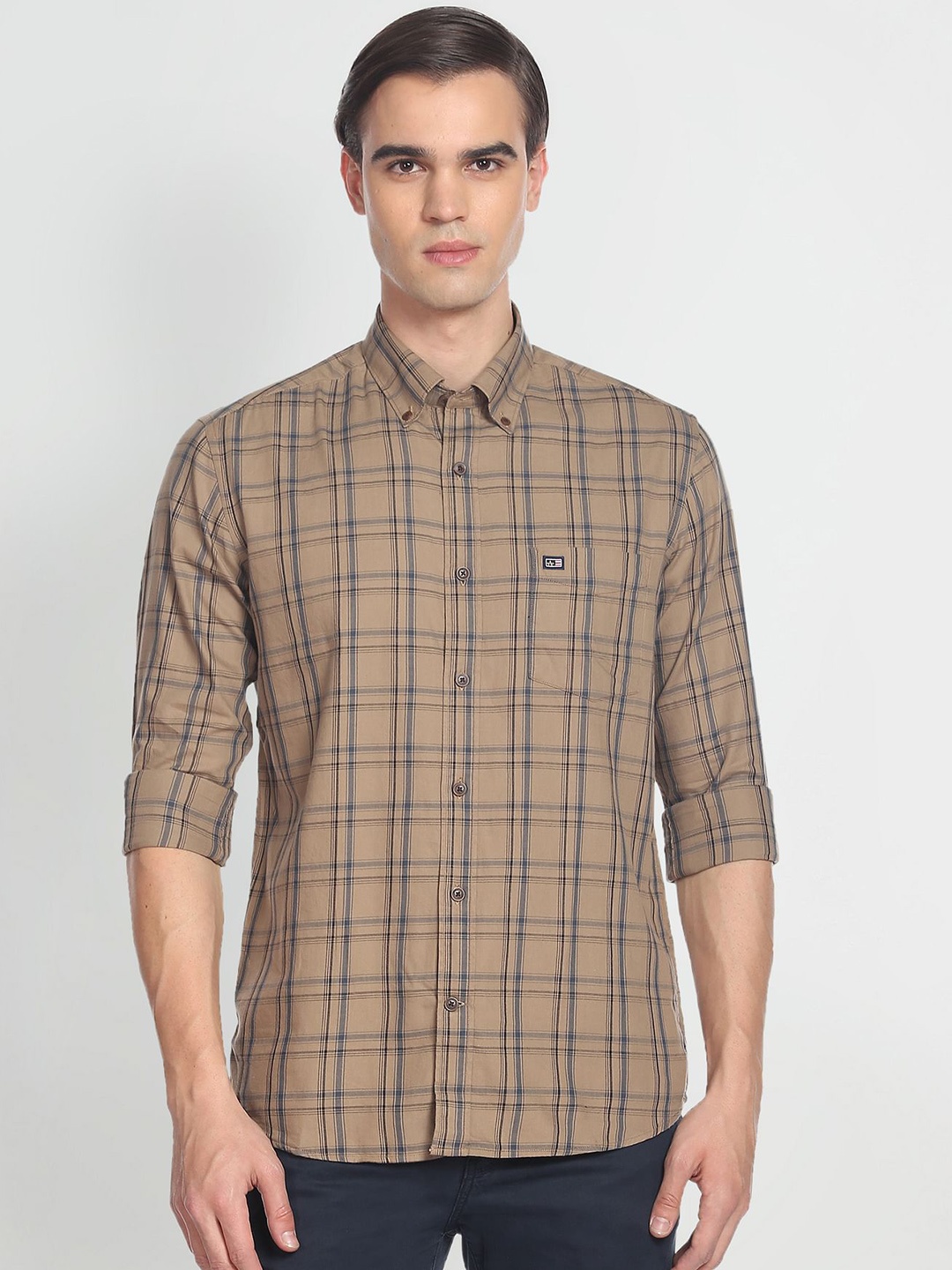 

Arrow Sport Pure Cotton Original Slim Fit Tartan Checked Casual Shirt, Brown