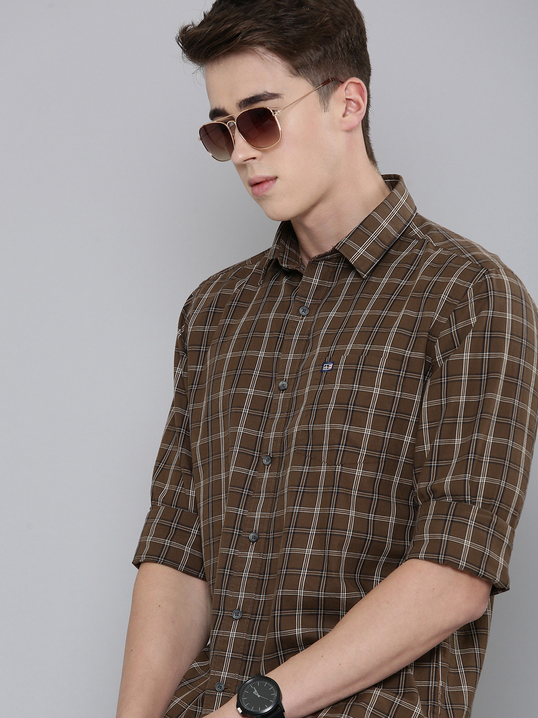 

Arrow Sport Manhattan Slim Fit Pure Cotton Checked Casual Shirt, Brown