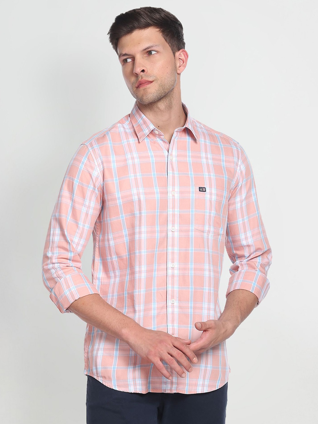 

Arrow Sport Manhattan Slim Fit Pure Cotton Checked Casual Shirt, Peach