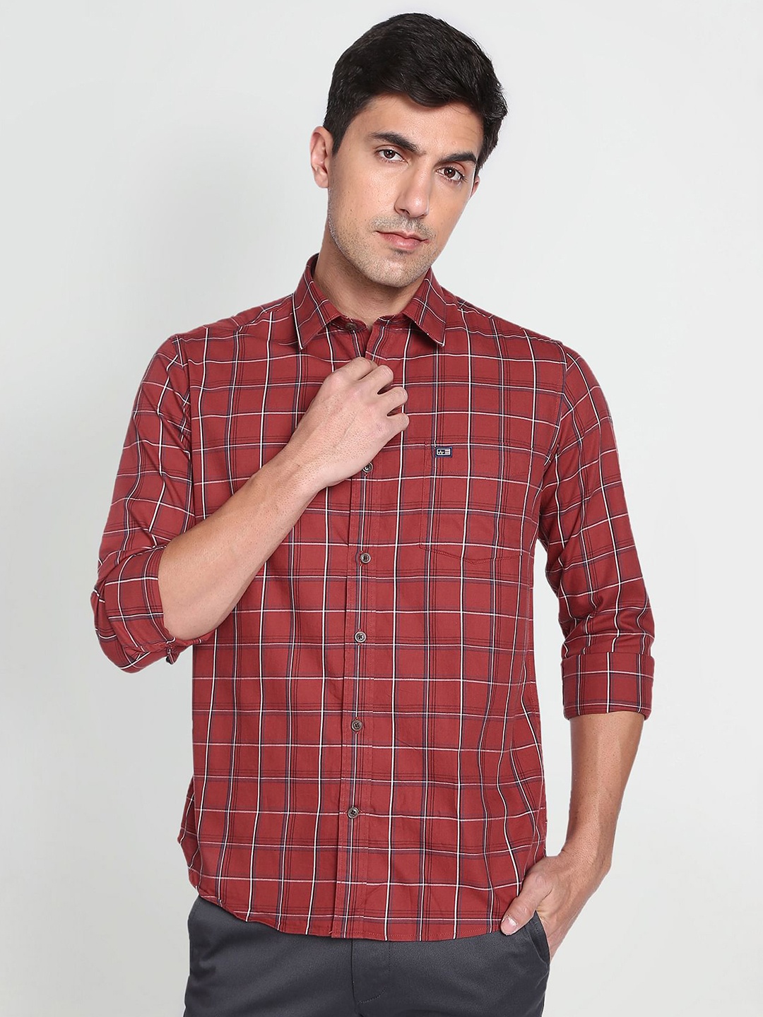 

Arrow Sport Pure Cotton Manhattan Slim Fit Checked Casual Shirt, Red