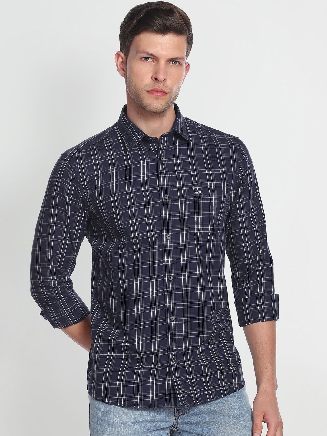 

Arrow Sport Men Pure Cotton Manhattan Slim Fit Tartan Checks Opaque Casual Shirt, Navy blue