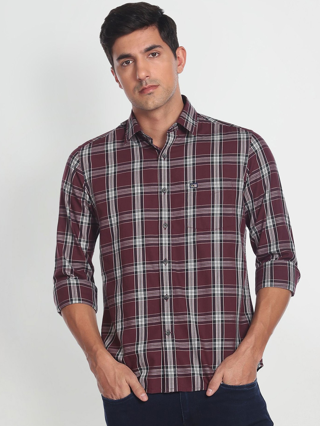 

Arrow Sport Manhattan Slim Fit Pure Cotton Checked Casual Shirt, Maroon