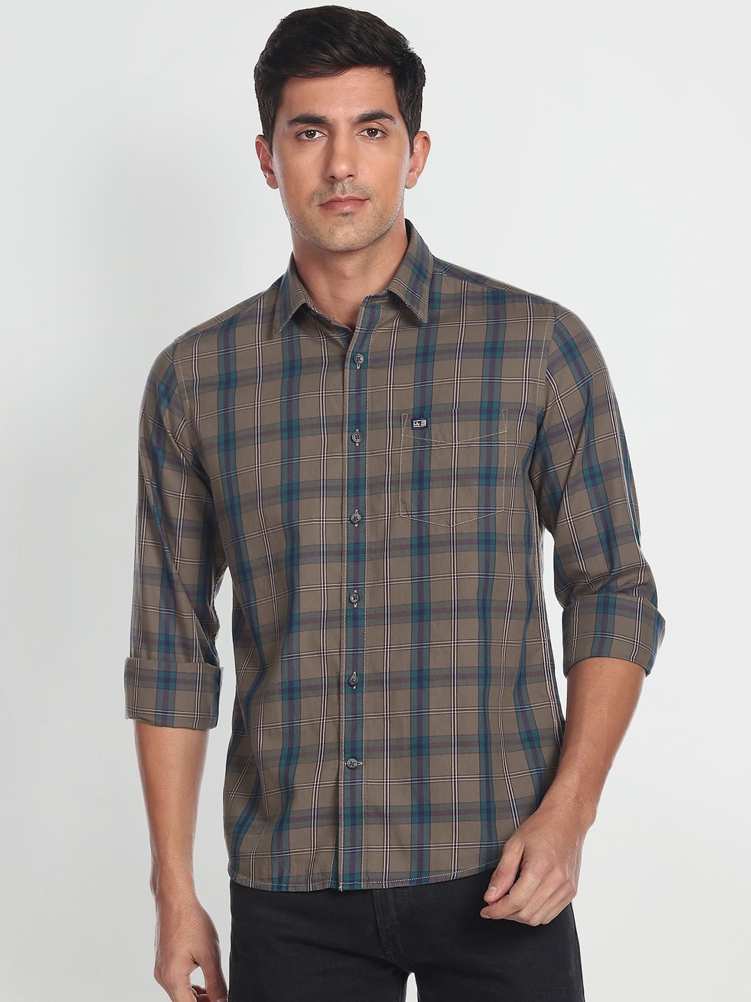 

Arrow Sport Men Pure Cotton Manhattan Slim Fit Opaque Checked Casual Shirt, Brown
