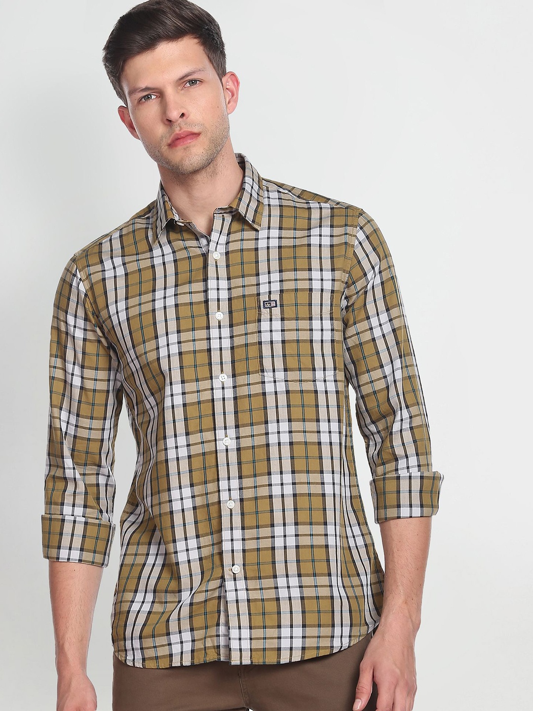 

Arrow Sport Men Pure Cotton Manhattan Slim Fit Opaque Checked Casual Shirt, Brown