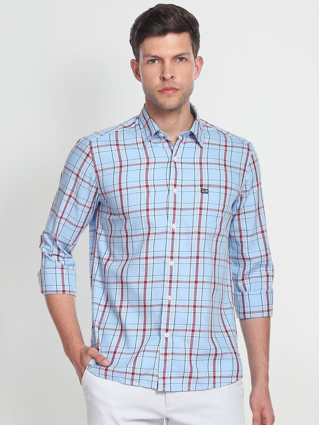 

Arrow Sport Pure Cotton Original Slim Fit Tartan Checked Casual Shirt, Blue