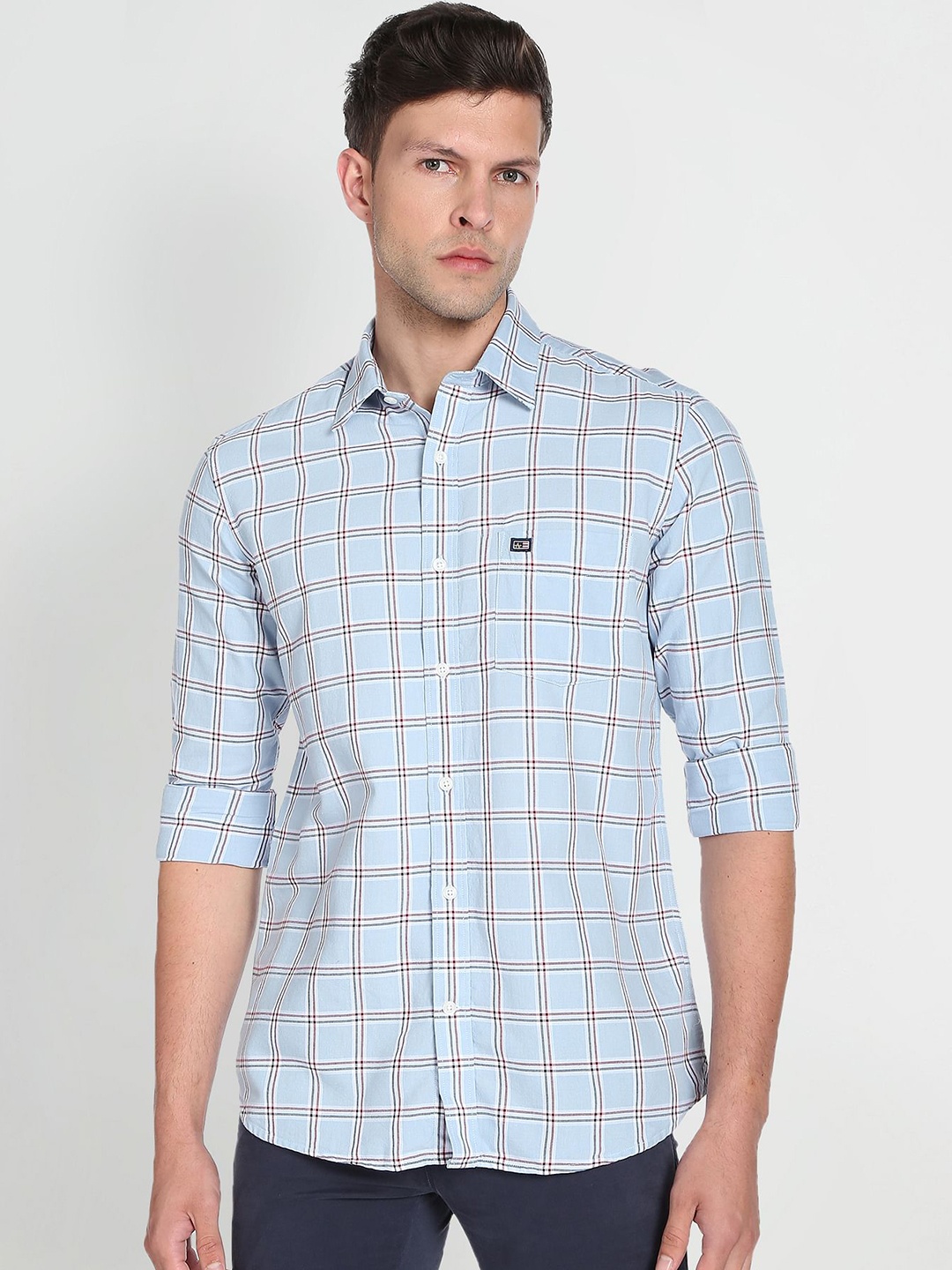 

Arrow Sport Pure Cotton Manhattan Slim Fit Checked Casual Shirt, Blue