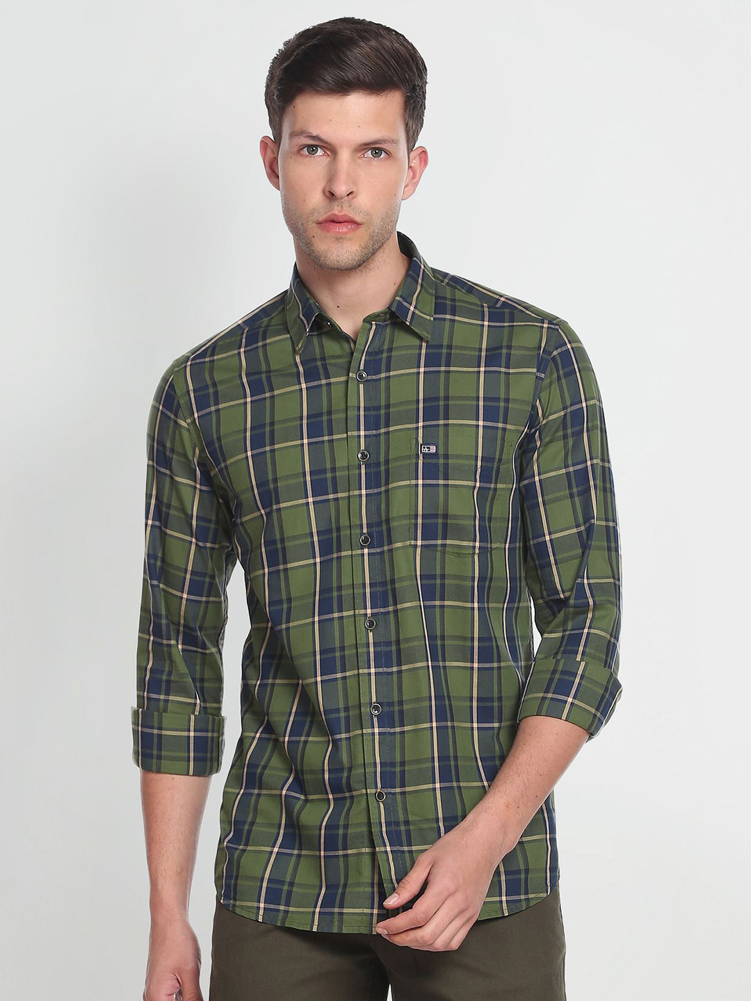 

Arrow Sport Original Slim Fit Tartan Checked Pure Cotton Casual Shirt, Olive