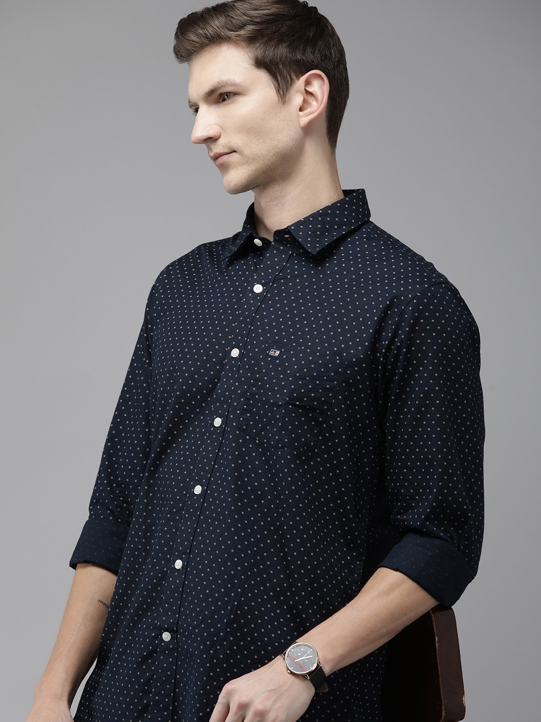 

Arrow Sport Pure Cotton Manhattan Slim Fit Geometric Printed Casual Shirt, Blue