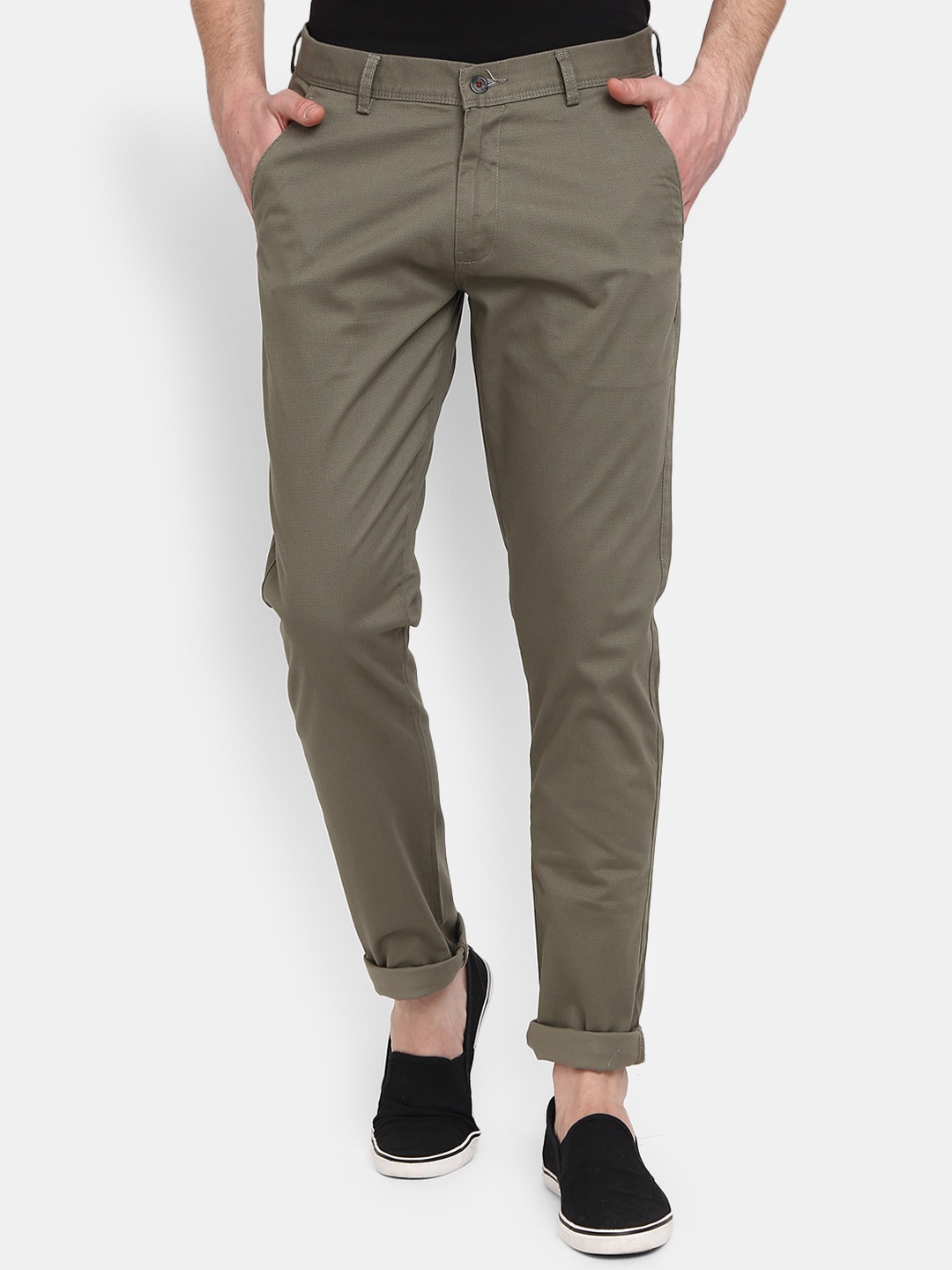 

V-Mart Men Cotton Regular Trouser, Olive