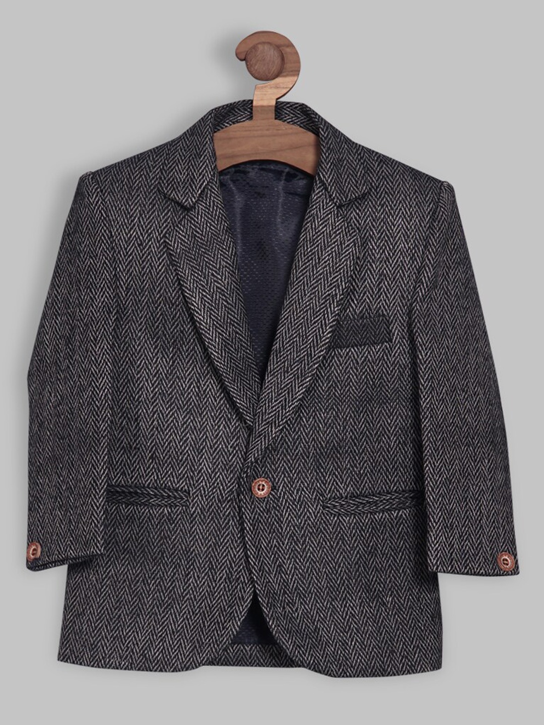 

RIKIDOOS Boys Self Design Smart Fit Single-breasted Cotton Blazer, Navy blue