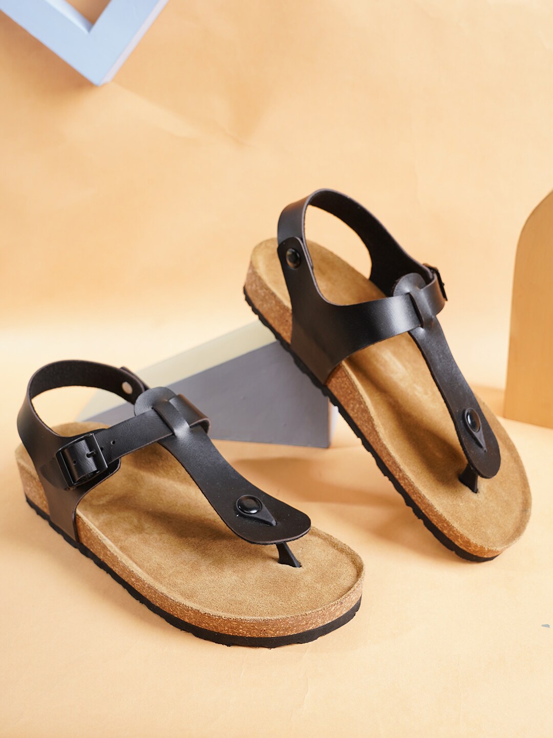 

ELLE Women Leather T- Strap Flats, Black