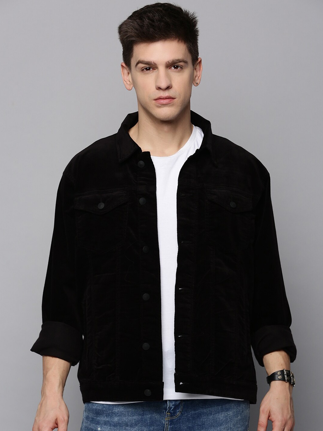 

SHOWOFF Men Spread Collar Corduroy Tailored Jacket, Black