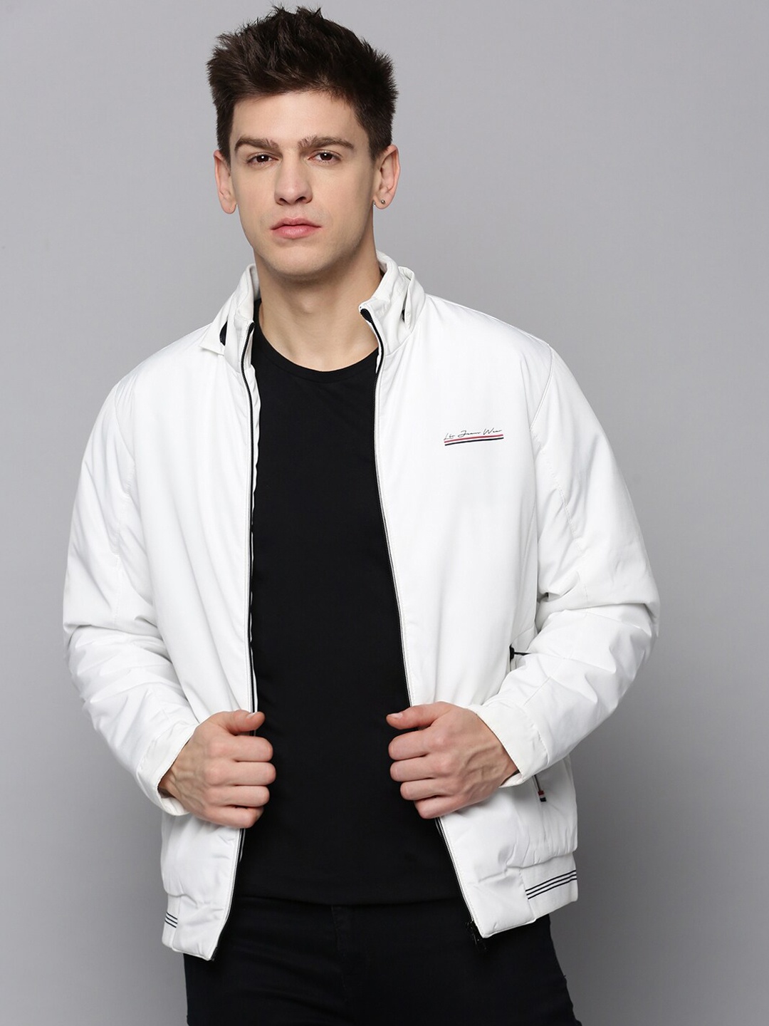 

SHOWOFF Men Hooded Water Resistant Rapid Dry Bomber Jacket, White