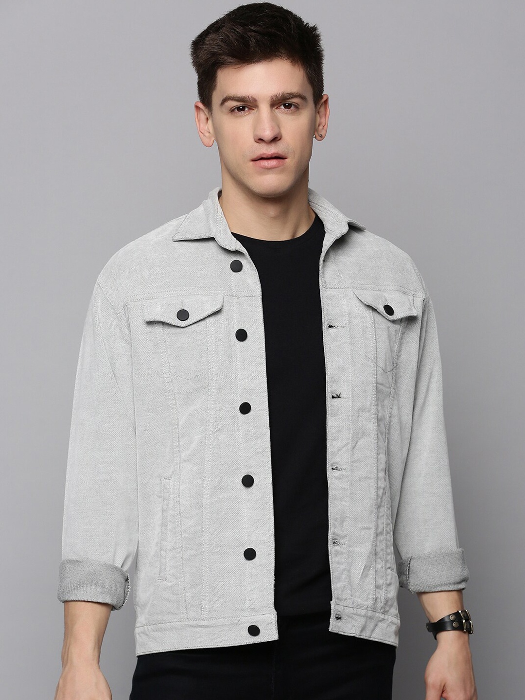 

SHOWOFF Men Spread Collar Corduroy Tailored Jacket, Grey