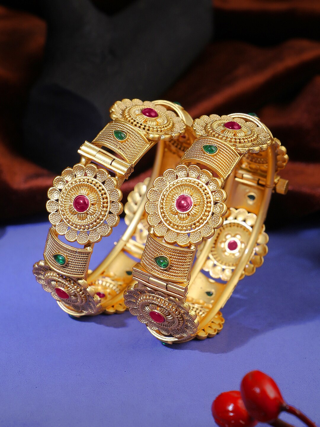 

Adwitiya Collection Set Of 2 Gold-Plated Stone Studded Bangles, Pink