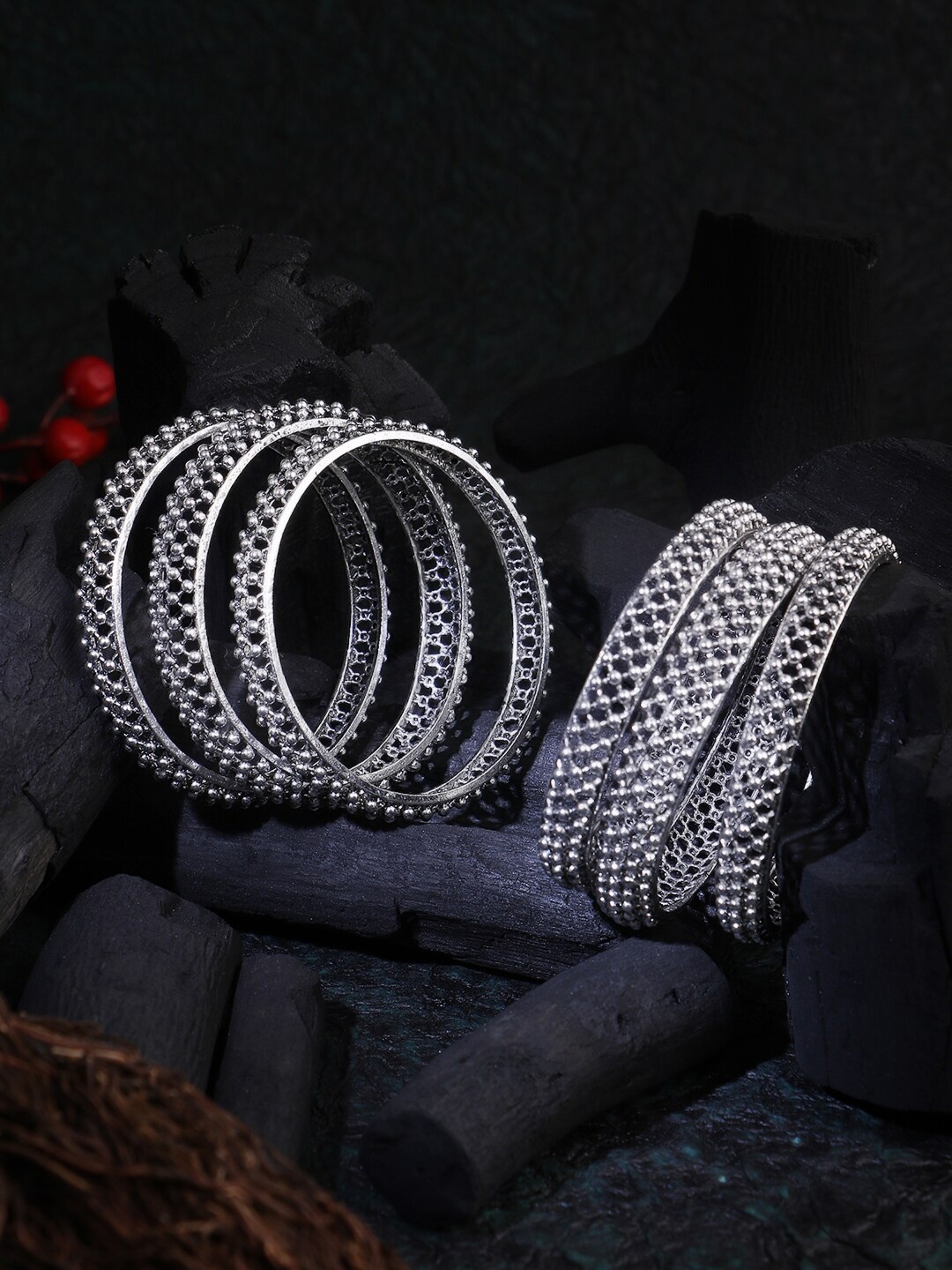 

Adwitiya Collection Set Of 6 Silver-Plated Bangles