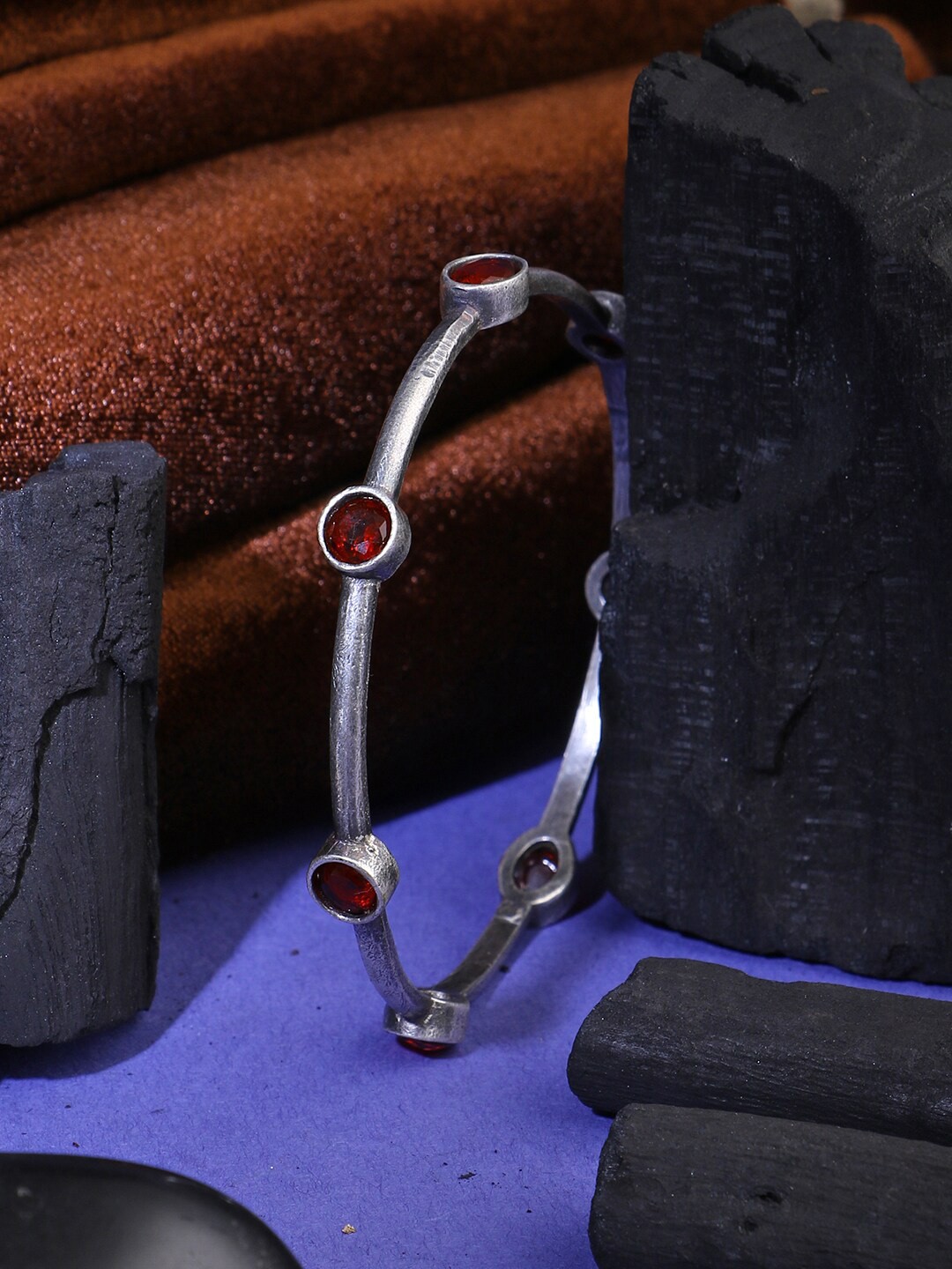 

Adwitiya Collection Silver-Plated Stone-Studded Bangle
