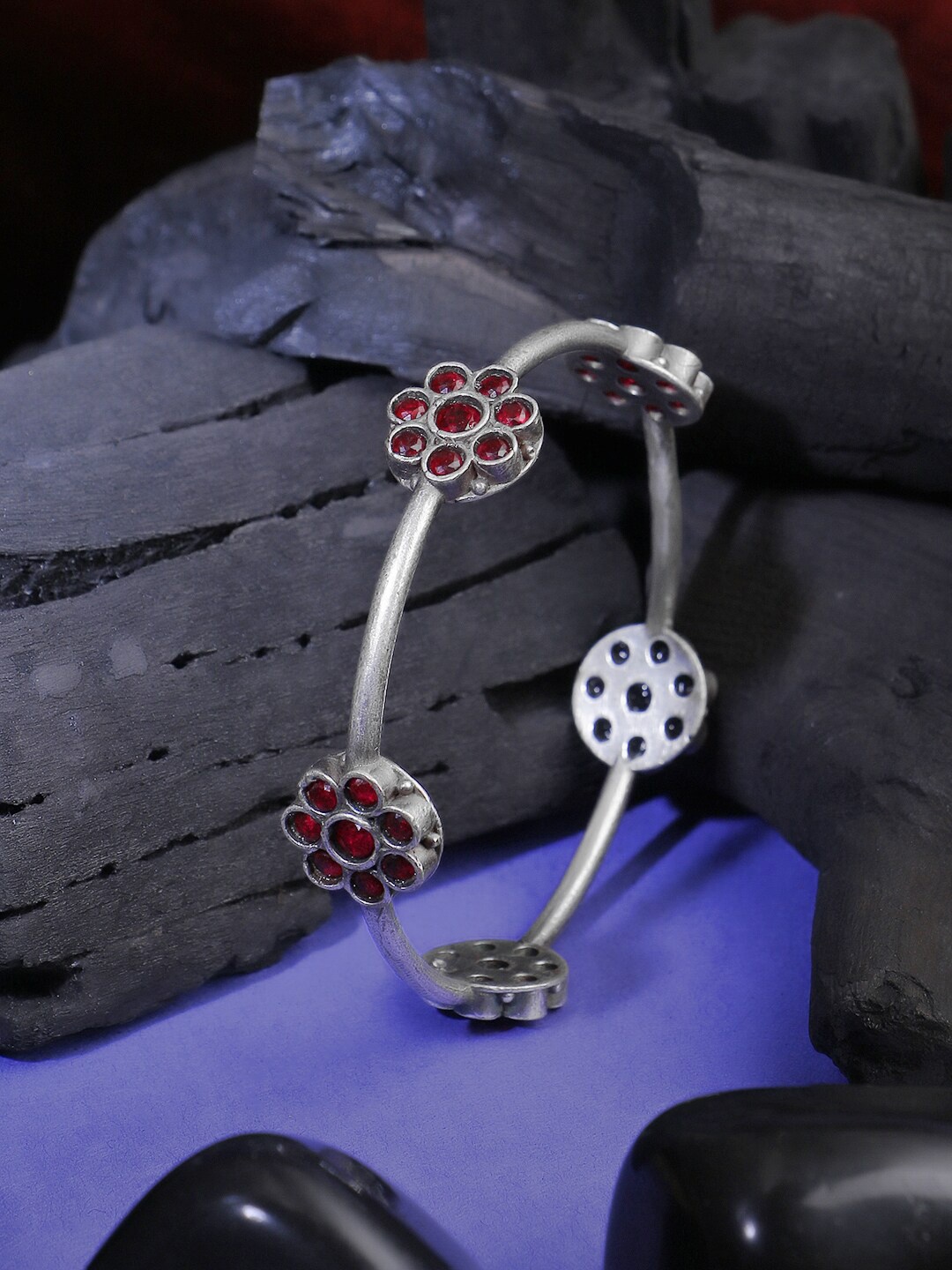 

Adwitiya Collection Silver-Plated & Stone Studded Oxidised Bangle