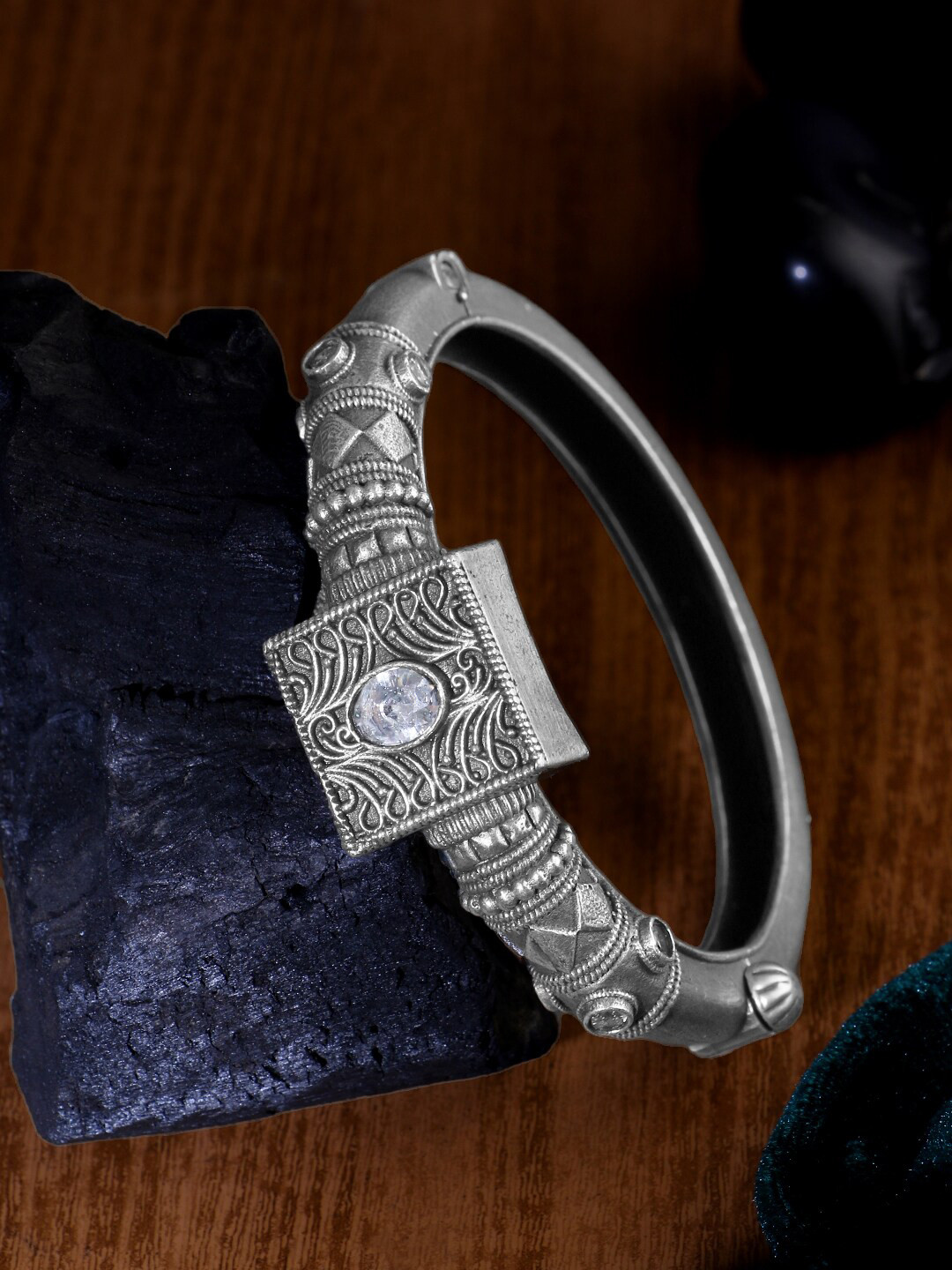 

Adwitiya Collection Silver Plated Stone-Studded Bangles