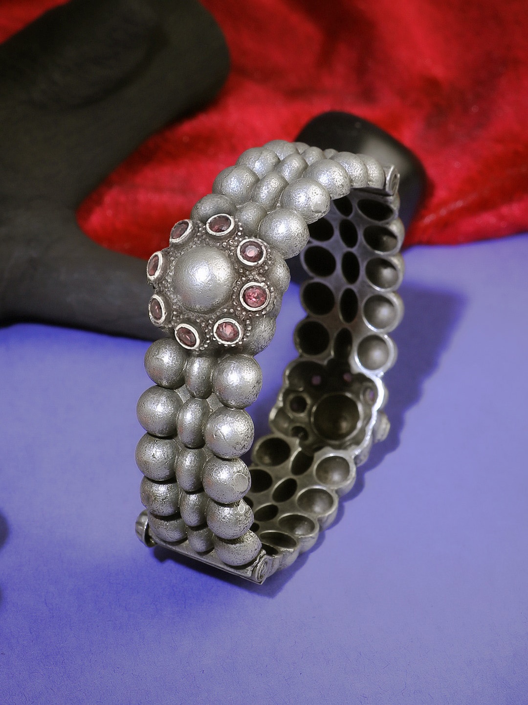 

Adwitiya Collection Silver-Plated Oxidised Stone-Studded Bangle, Pink