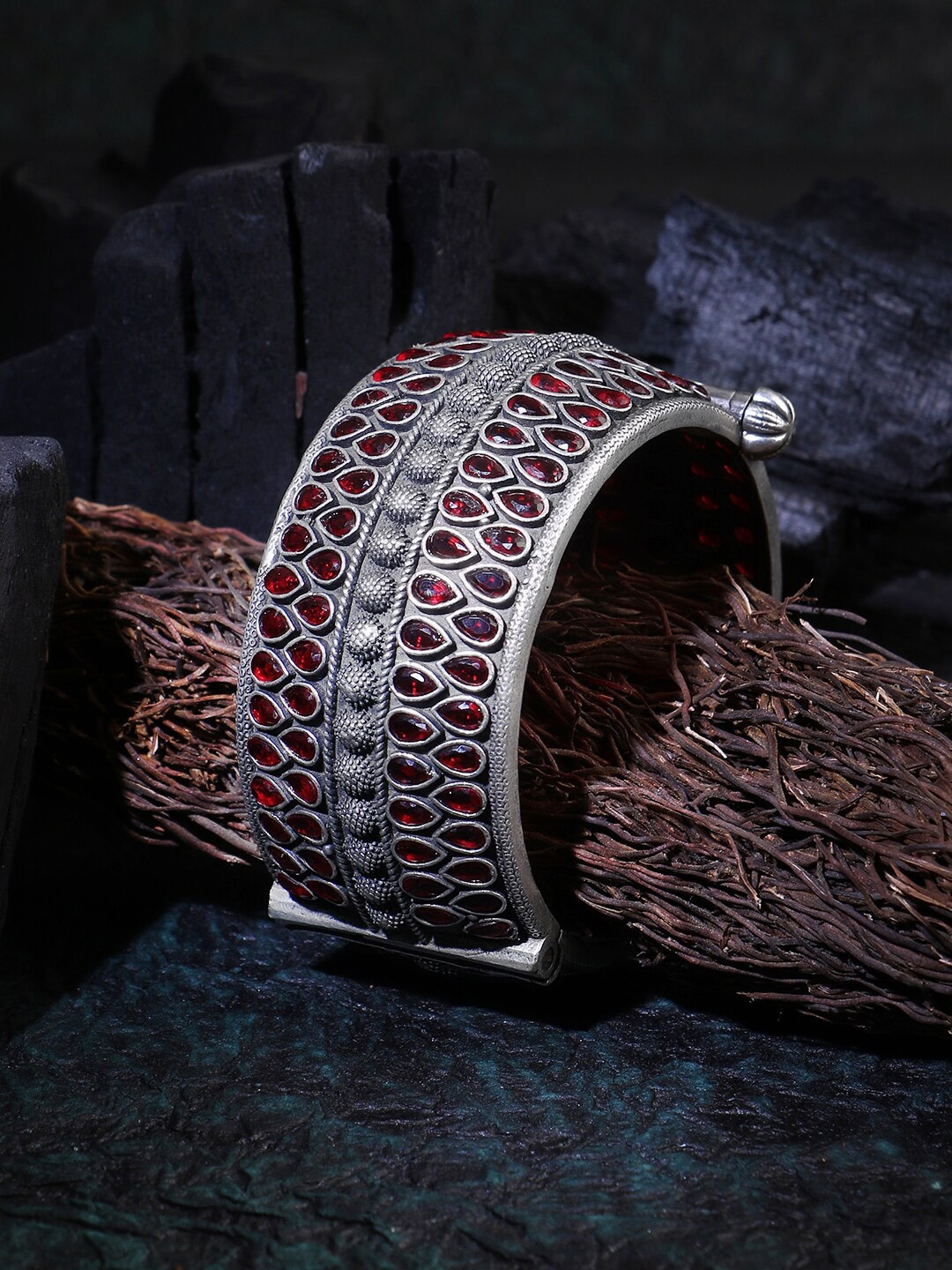 

Adwitiya Collection Silver-Plated Oxidised Kada Bangle, Maroon