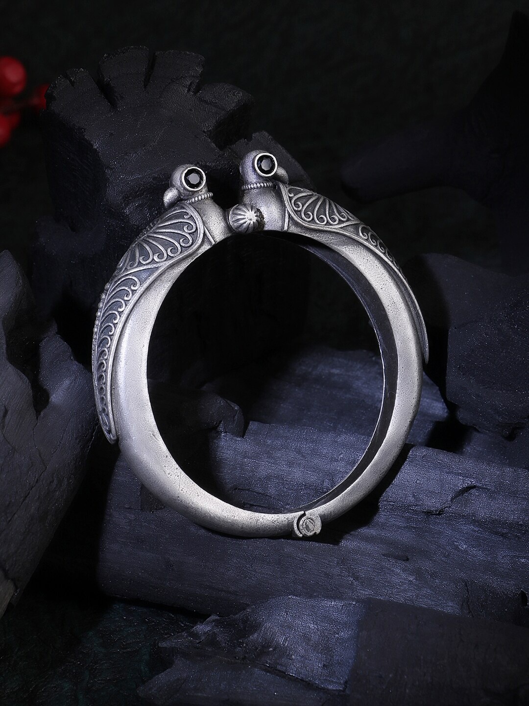 

Adwitiya Collection Oxidised Silver-Plated Kada Bangle
