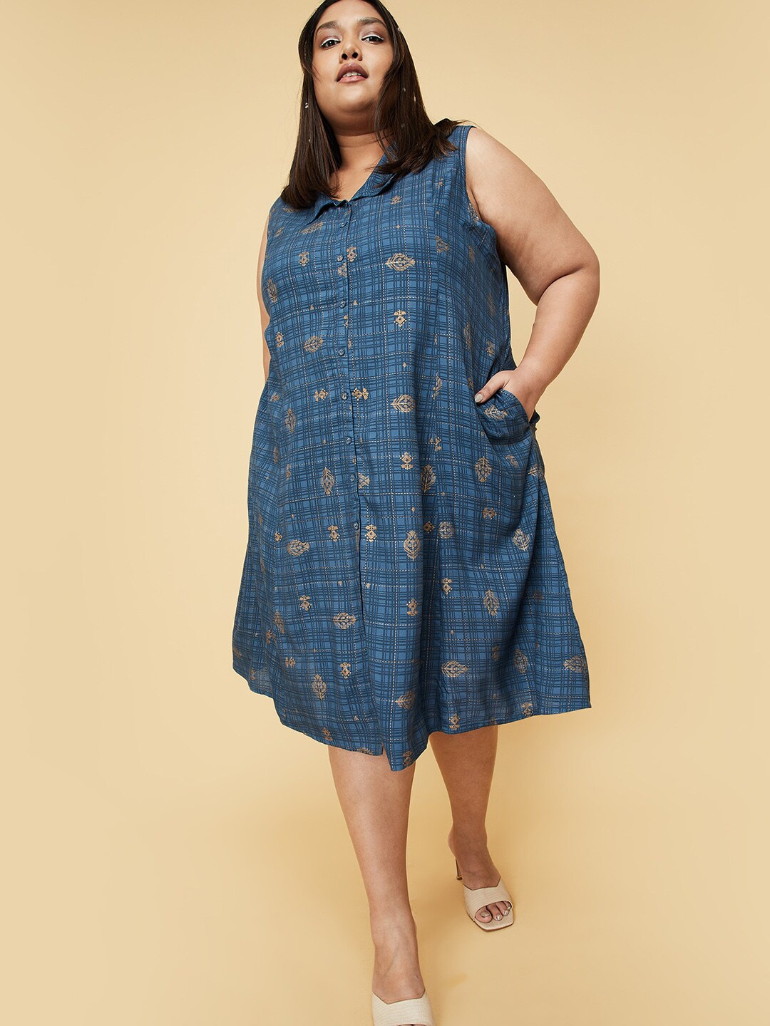 

max Plus Size Checked Shirt Dress, Teal