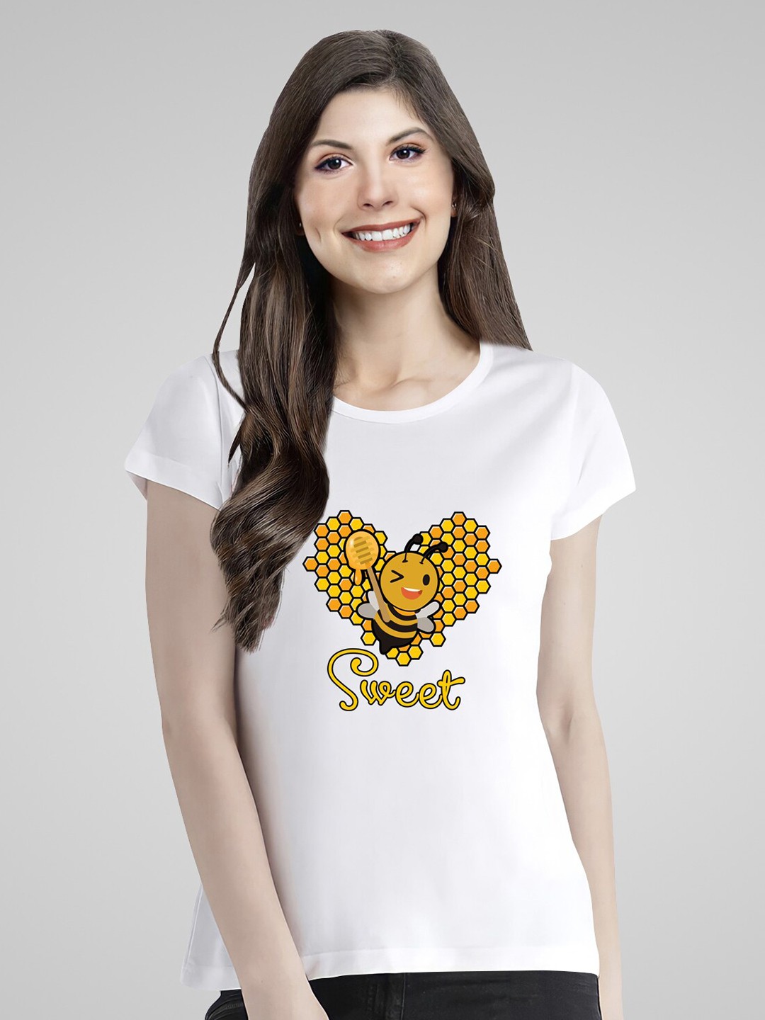 

Pootlu Women Printed Pure Cotton T-shirt, White