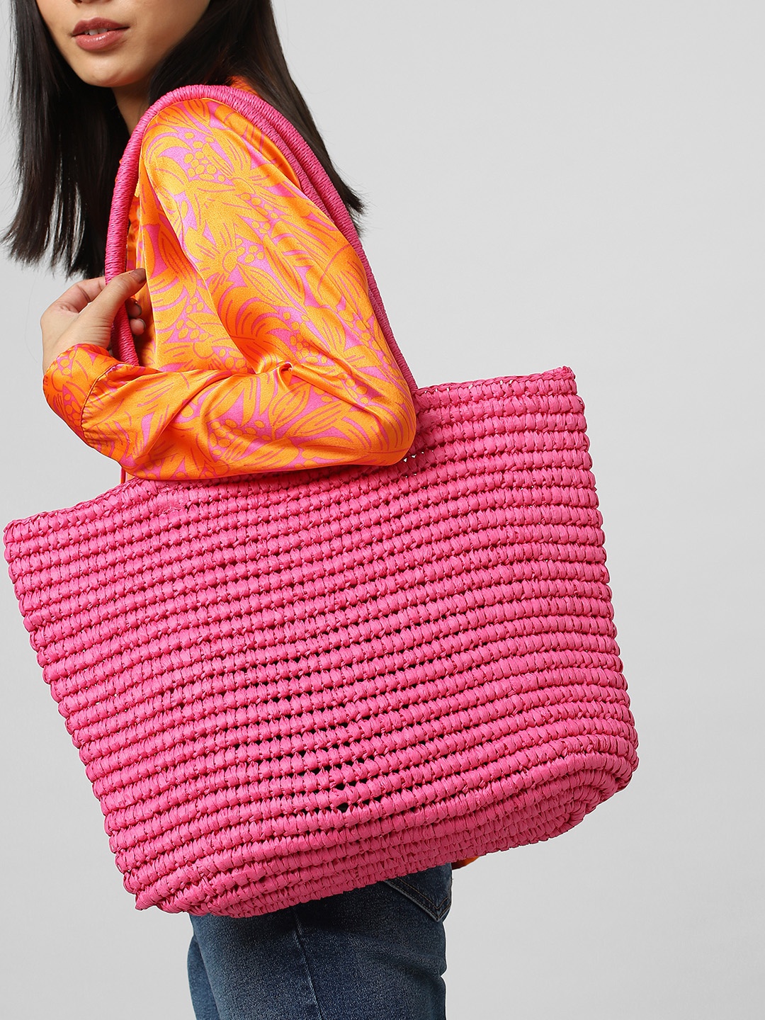 

ONLY Textured Oversized Shopper Tote Bag, Pink