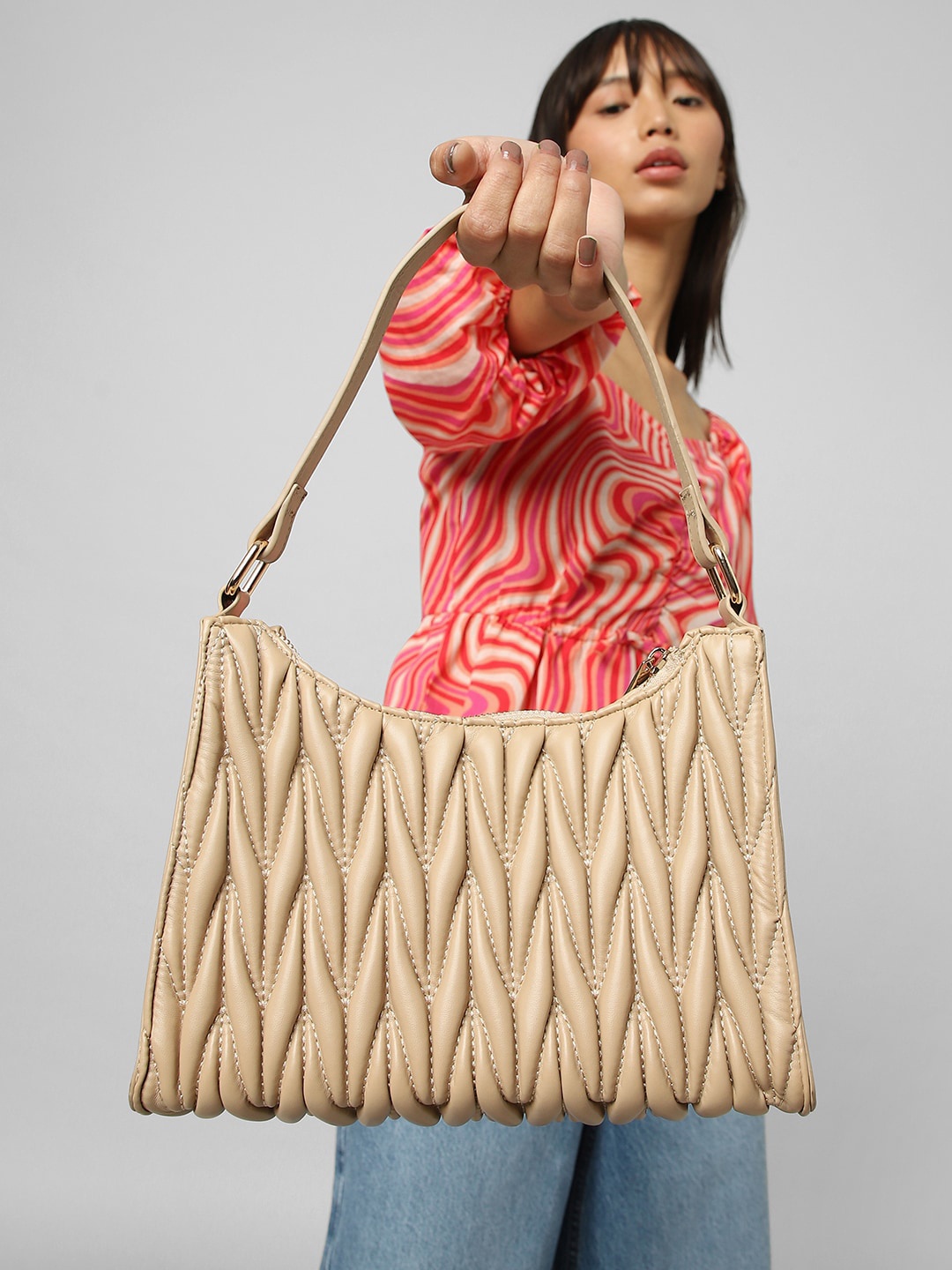 

ONLY Textured Structured Shoulder Bag, Beige