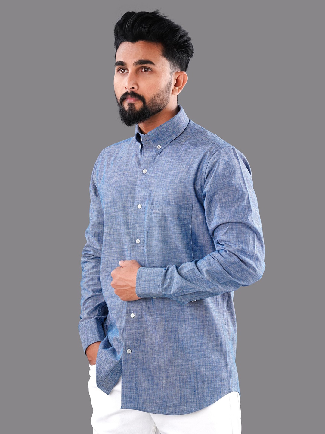 

FRENCH CROWN Men Standard Casual Linen Shirt, Blue
