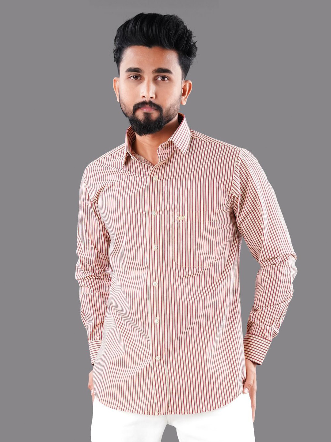 

FRENCH CROWN Men Standard Striped Cotton Casual Shirt, Red