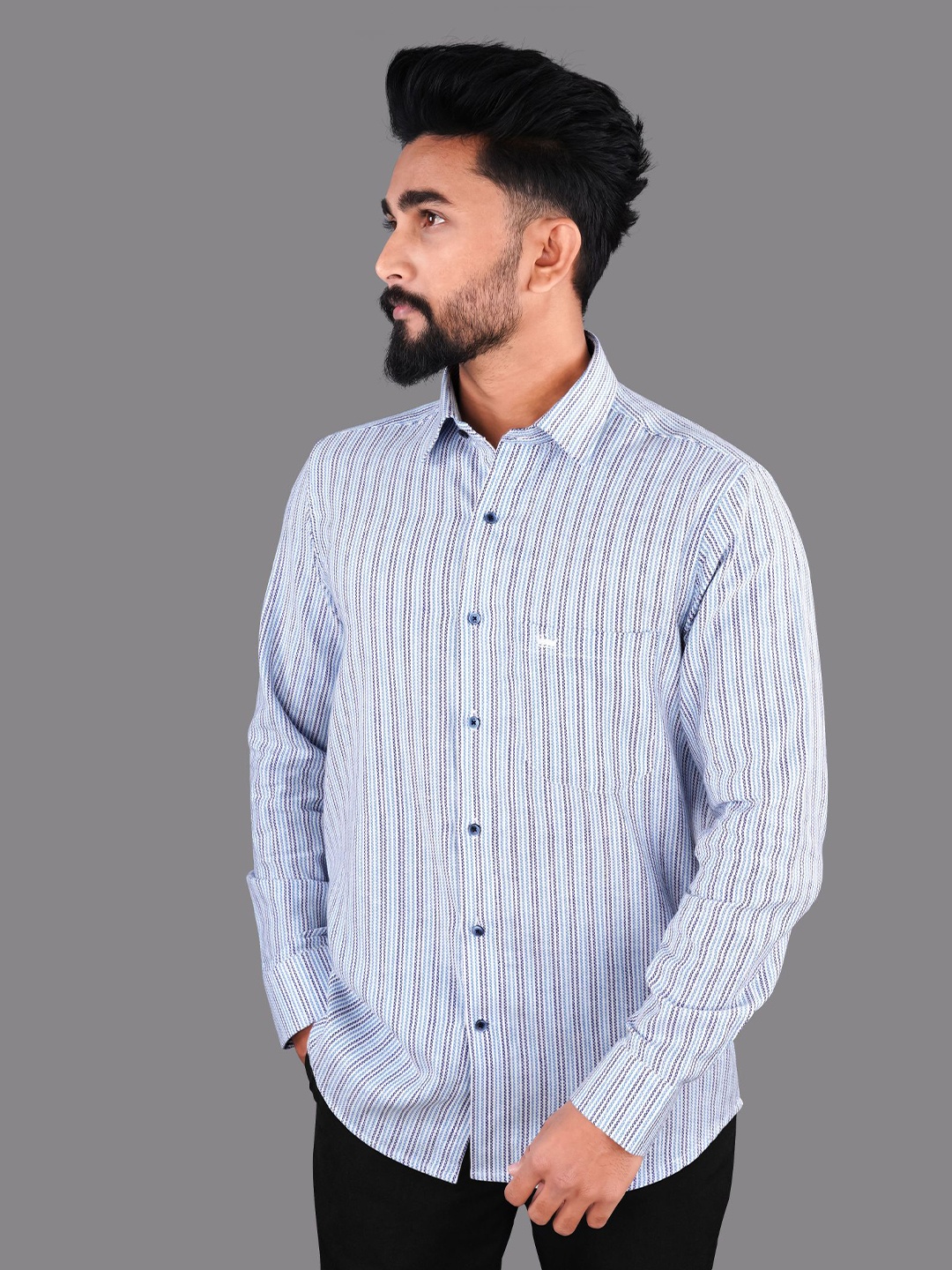 

FRENCH CROWN Men Standard Striped Cotton Casual Shirt, Blue