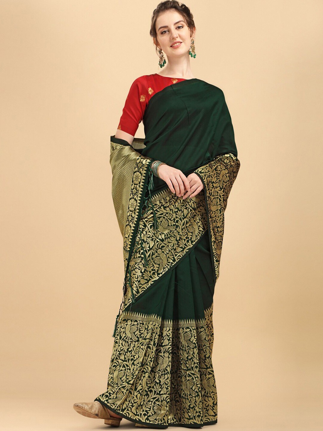 

Inddus Woven Design Saree, Green