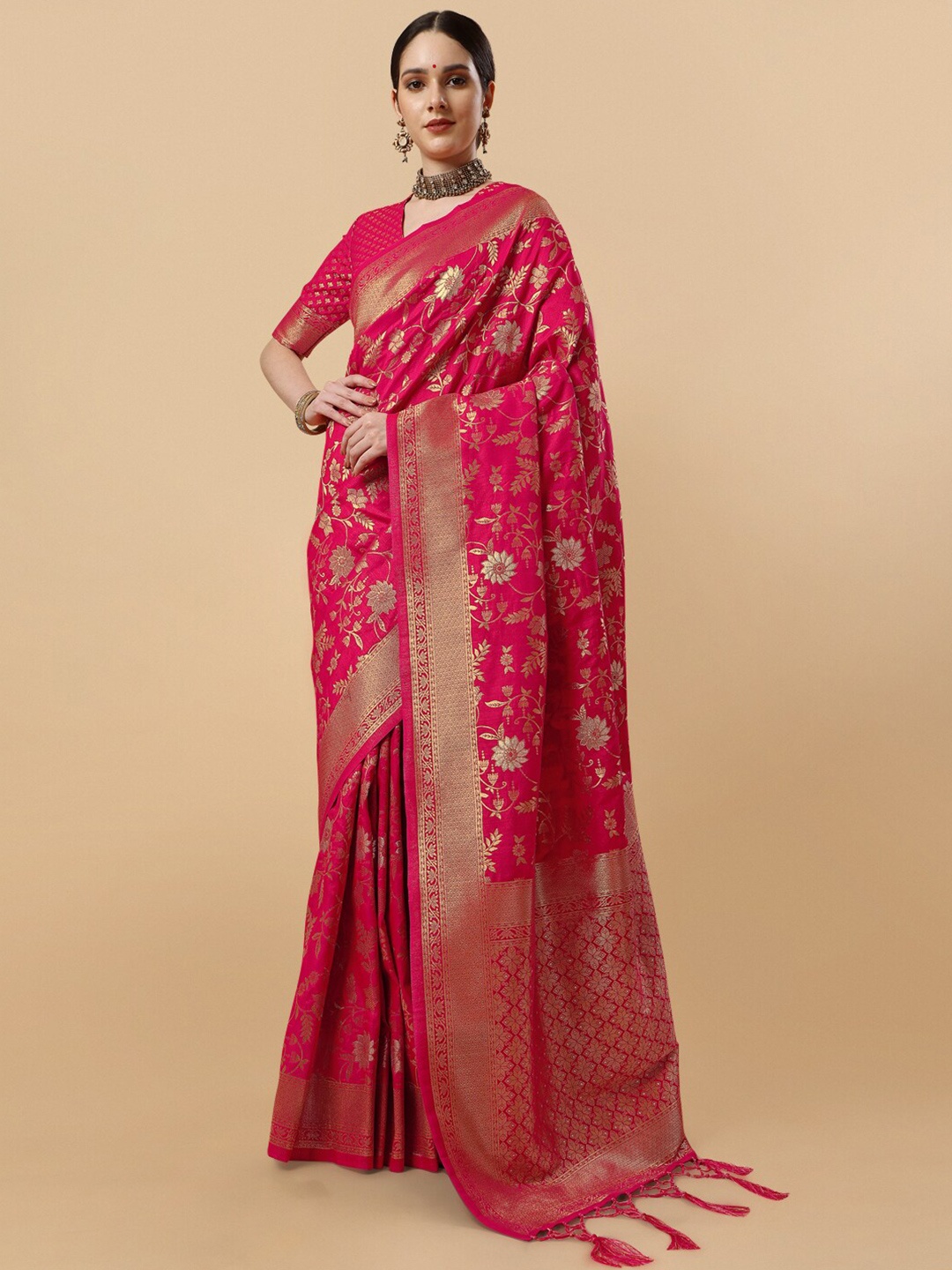 

Inddus Woven Design Zari Saree, Magenta