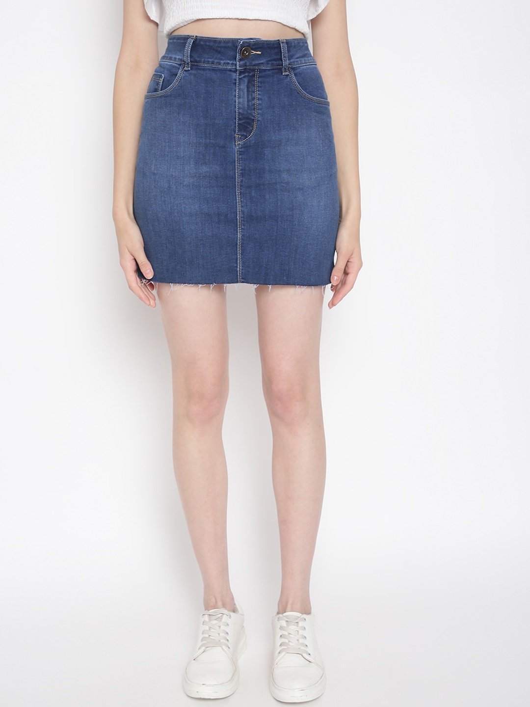 

DUDITI Stretchable Denim Straight Pencil Skirt, Blue