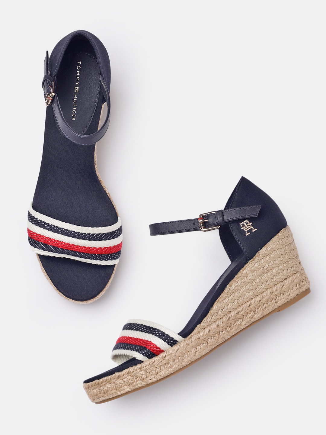 

Tommy Hilfiger Striped Open Toe Wedges, Blue