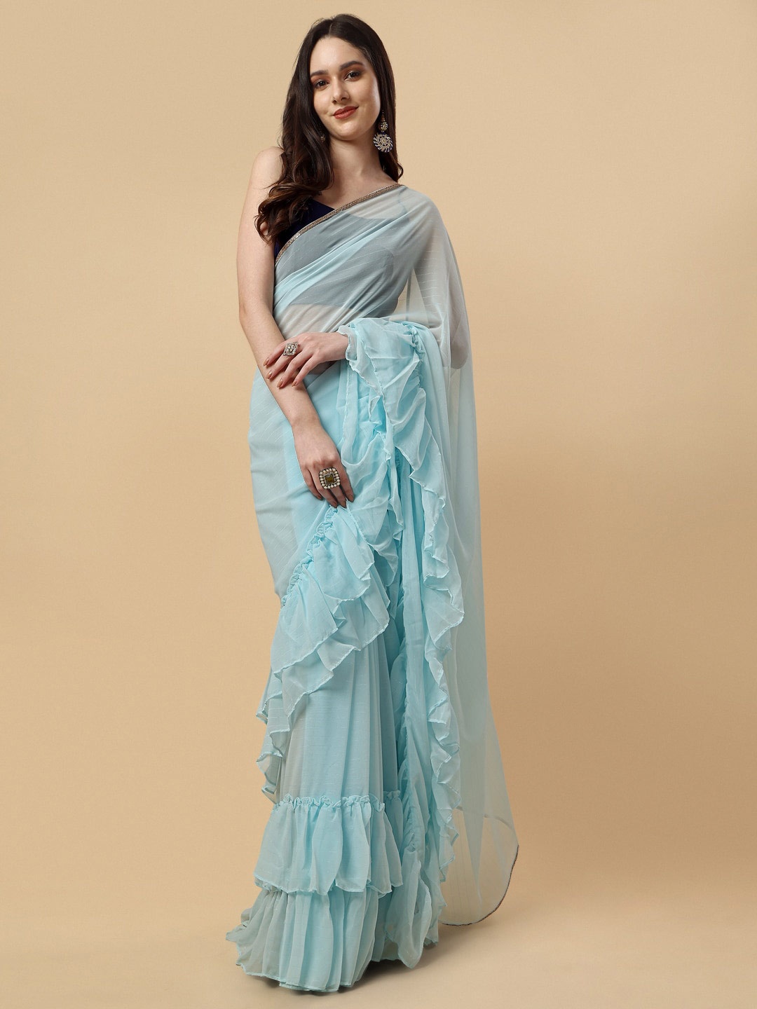 

Sangria Ruffeled Saree, Blue