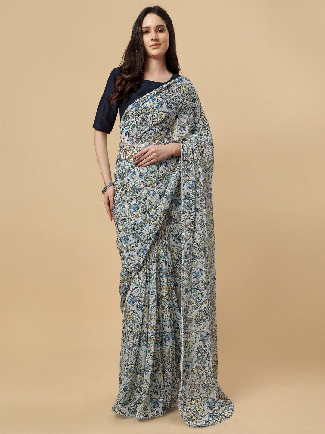 

Sangria Floral Printed Saree, Blue