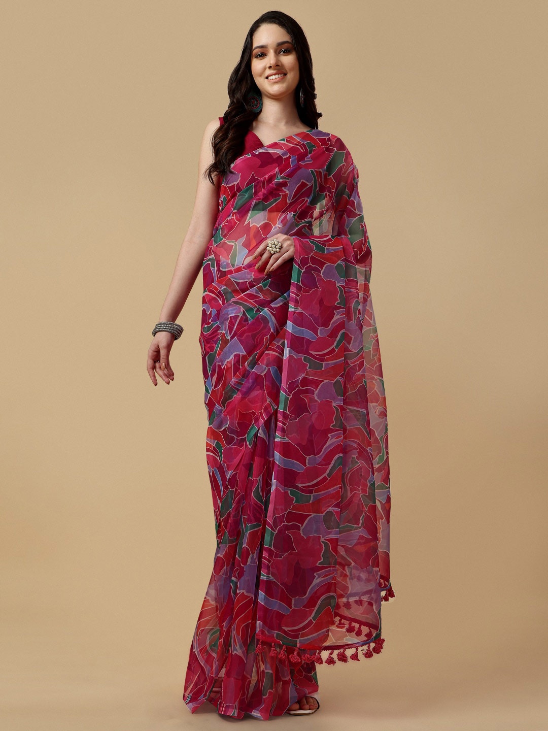 

Sangria Women Digital Printed Saree with Blouse Piece, Red