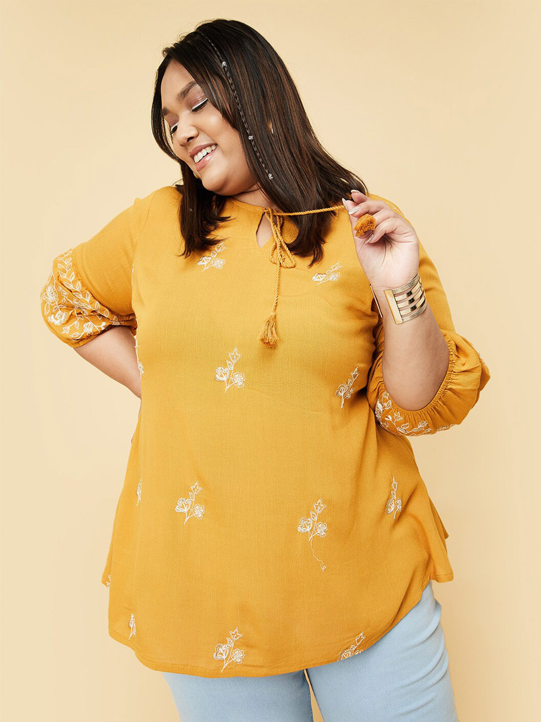 

max Plus Size Embroidered Tunic Top, Mustard
